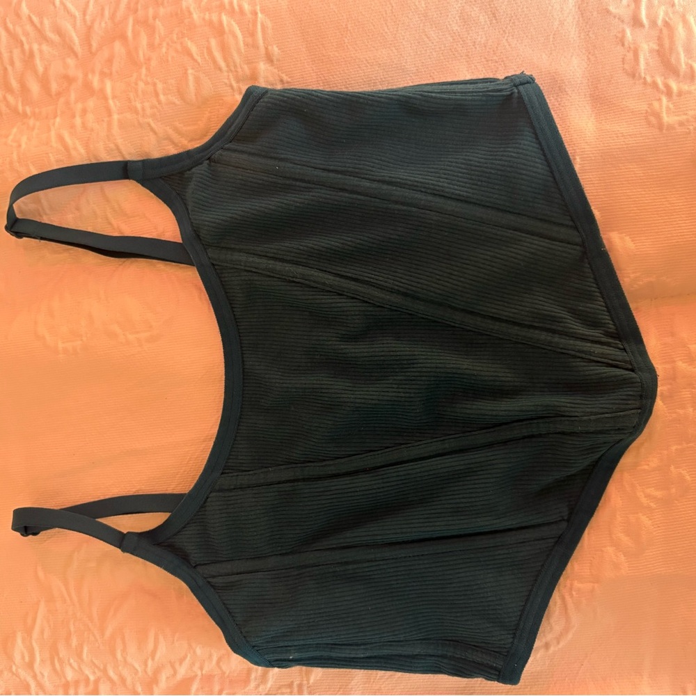 Colsie Teal Ribbed Crop Top - Picture 2 of 4